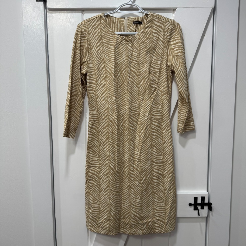 J Mclaughlin Sophia Dress Small‎ Tan Zebra Catalina Herringbone Knee Length NWT